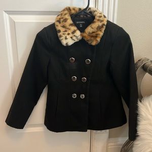 Girls size 7/8 black, leopard faux fur, peacoat